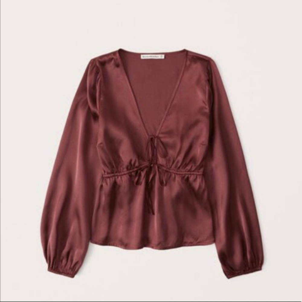 Abercrombie long sleeve satin top - maroon